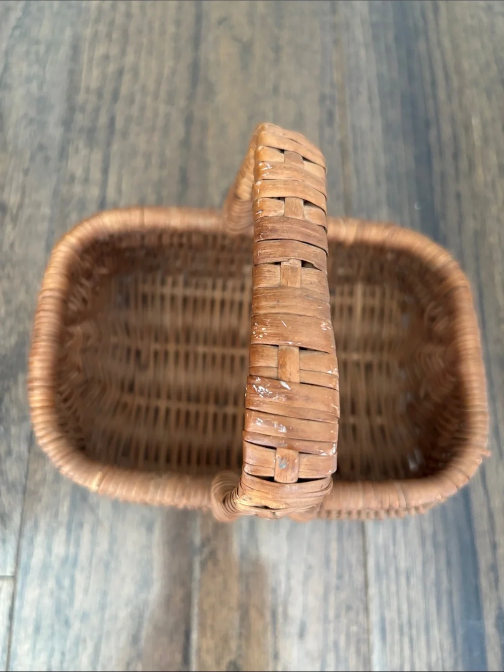Vintage rattan basket with handle, rectangle, 7x2.5”